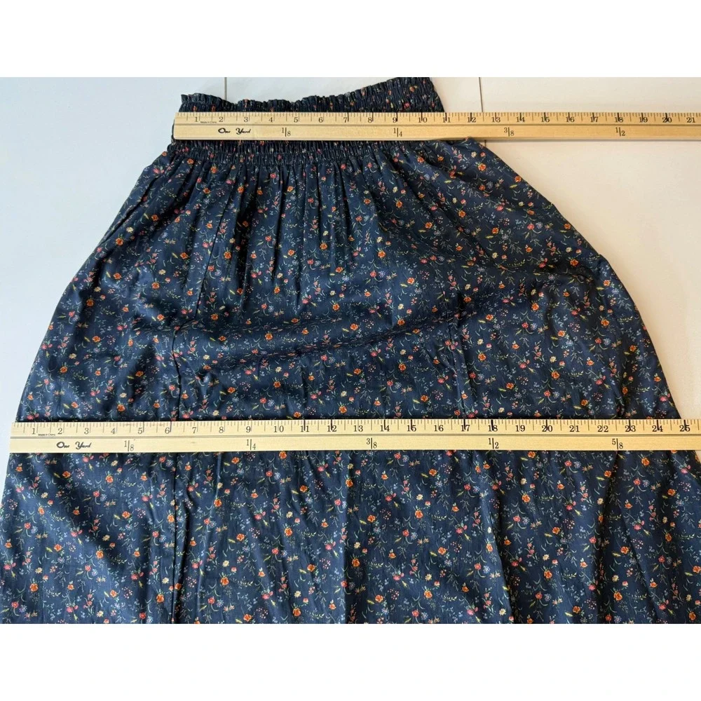 Garnet Hill Edith Organic-Cotton Skirt Womens XS Navy Floral Liberty Cottagecore
